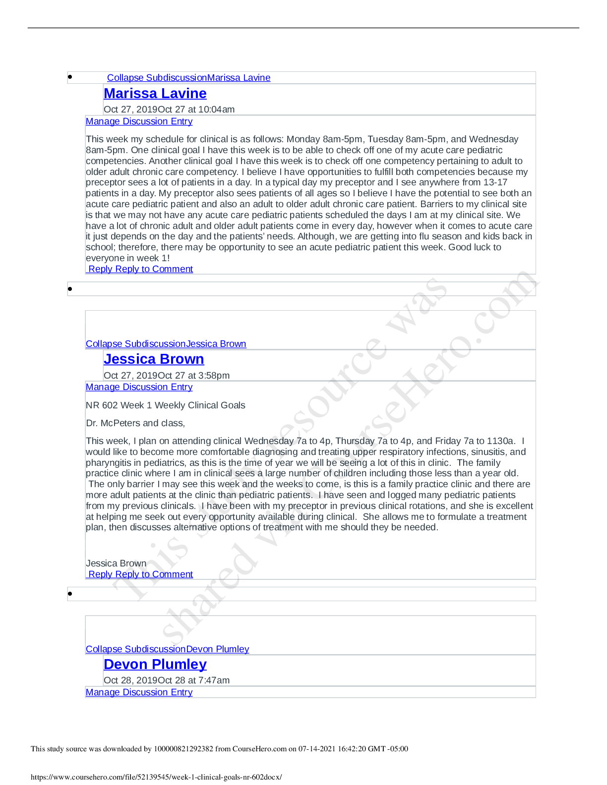 Preview image for NR 602 Week 1 Clinical Goals  |Elaborated| NR-602: Primary Care of the Childbearing& Childrearing Family Practicum